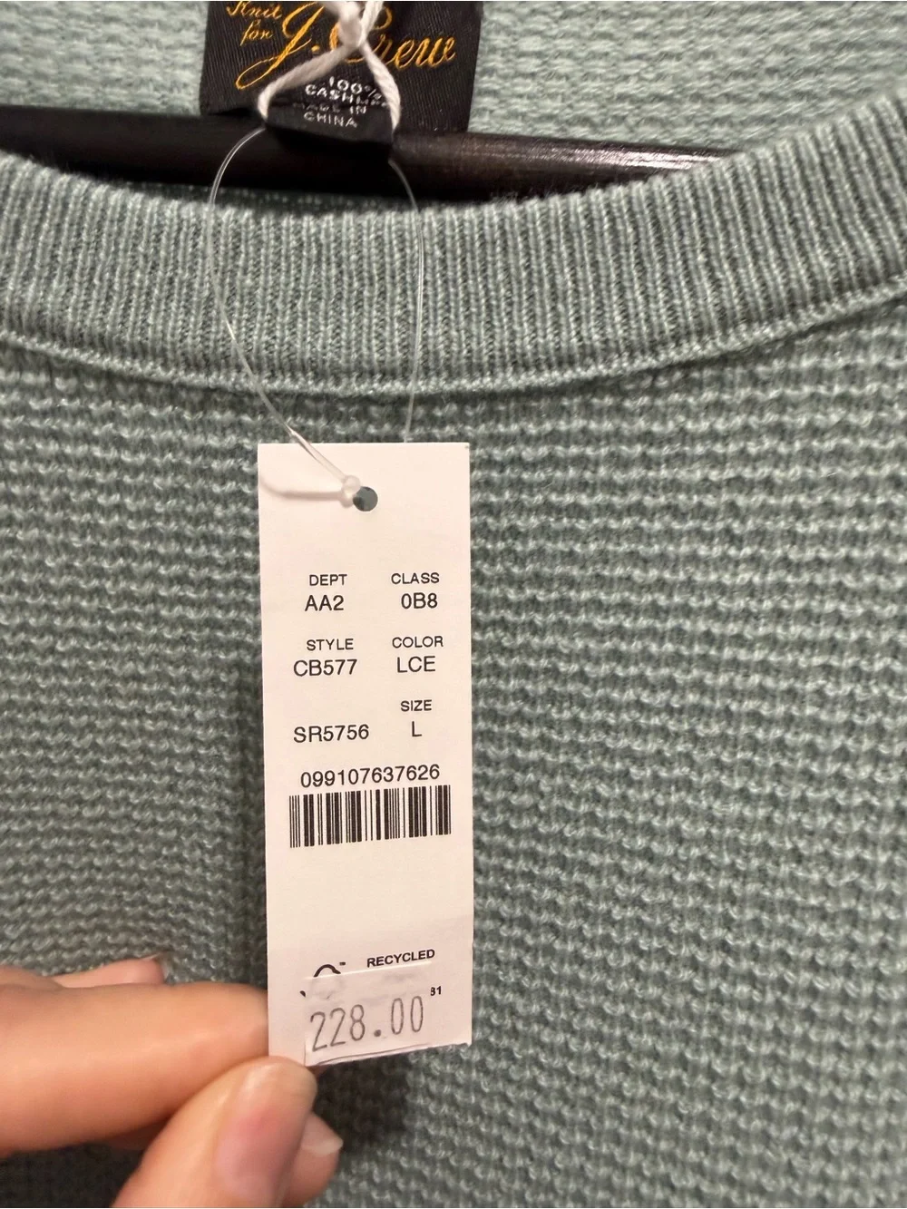 NEW J. Crew 100% Cashmere Waffle Knit pullover sweater Large CB577 Light Celadon